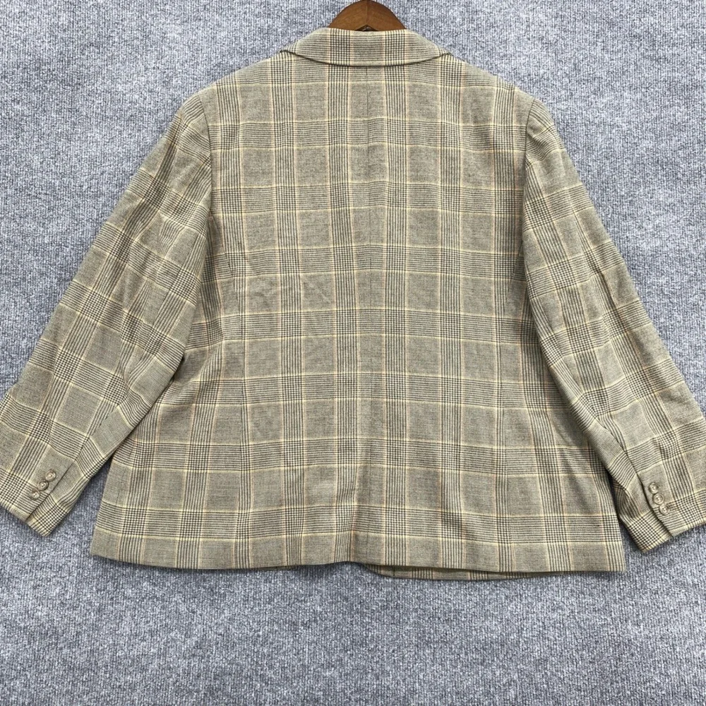 Lands End Blazer Jacket Women 22W Brown Plaid Wool Cashmere Office Academic Work